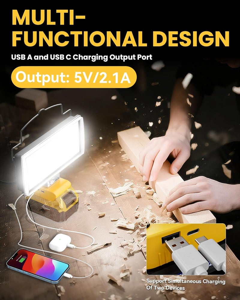 Ecarke LED Work Light Compatible with DeWALT 20V, 100W 10000LM Cordless Flashlight, 7" Battery Flood Light with Low Voltage Protect for Emergency, Job Site & Security Lighting, Battery Not Included - Image 3
